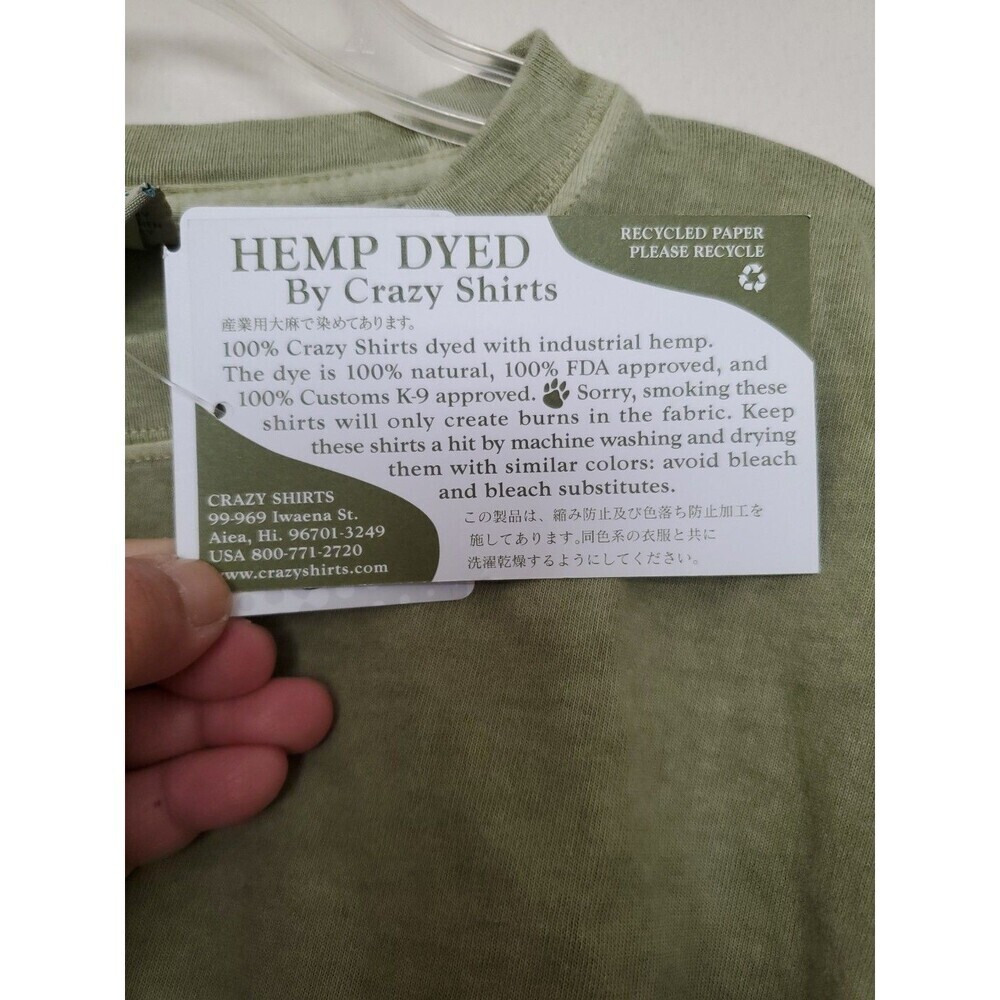 Crazy Shirts Hemp Dyed Jeep Shirt Long Sleeves Mens Sz L Green Front Back Print - Picture 10 of 16